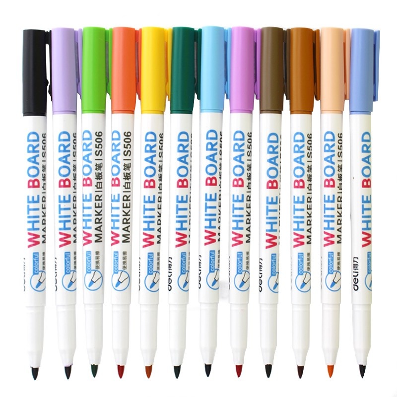 得力S506彩色多彩白板笔涂鸦绘画易擦教学儿童白板笔12支/袋