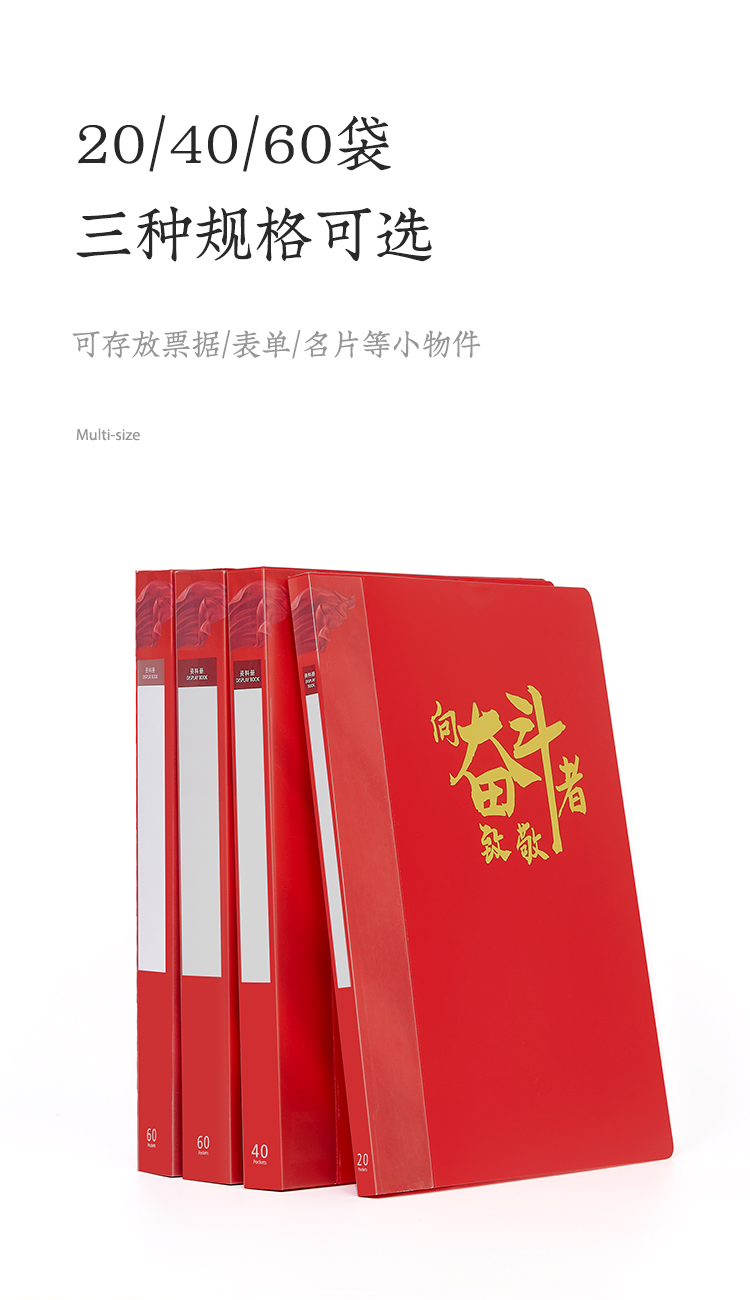 齐心 A0102资料册 A4/20袋 红
