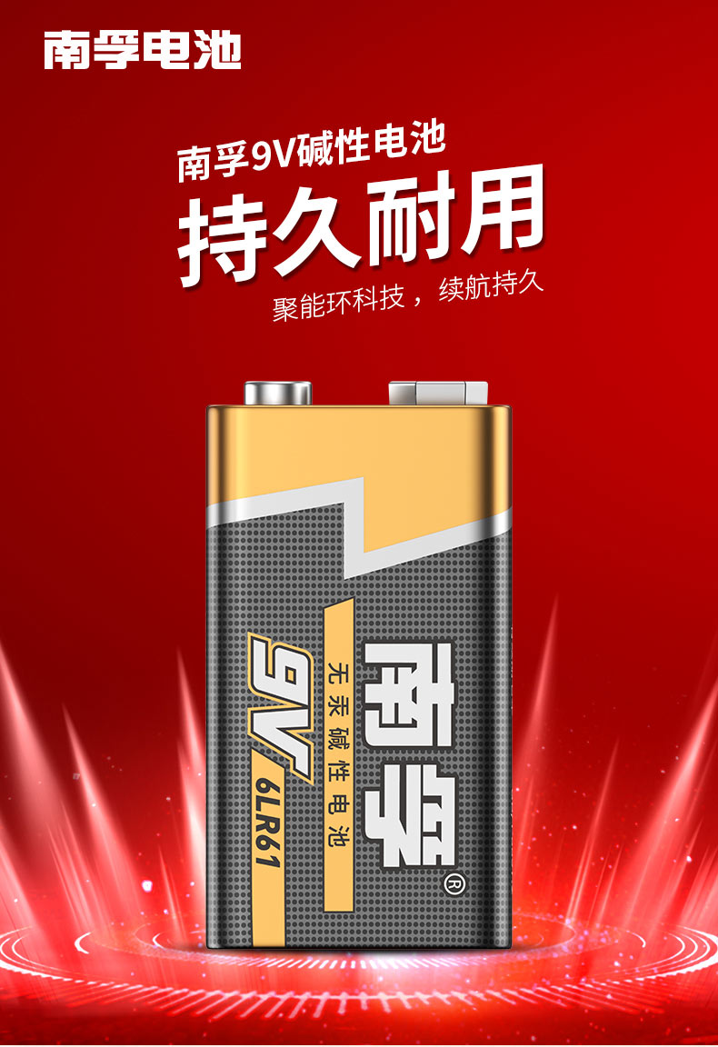 南孚方形电池碱性9V 6LR61电池